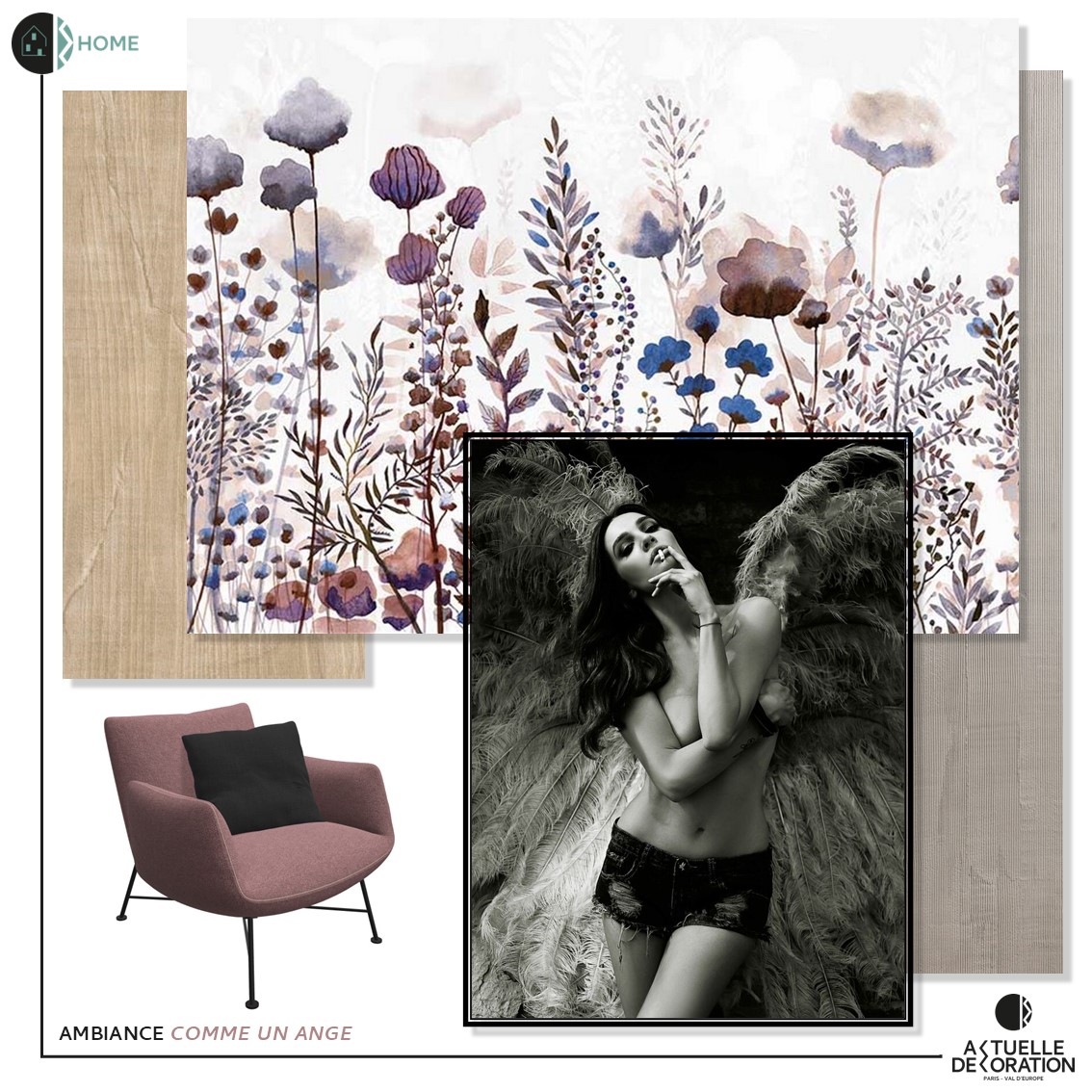ambiance décorative florale et contemporaine pour un salon