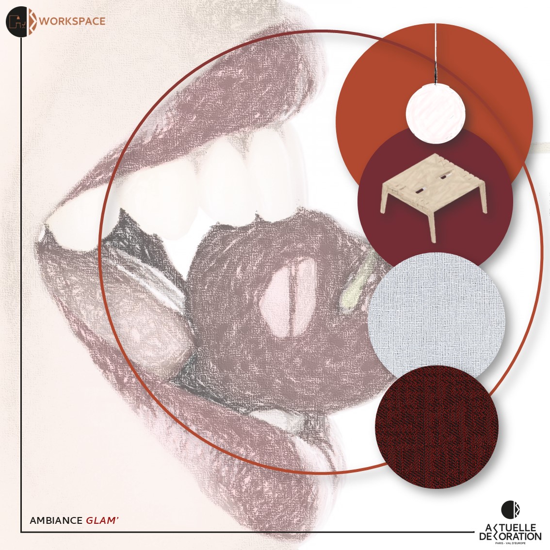 planche d'ambiance style glamour aménagement de bureaux